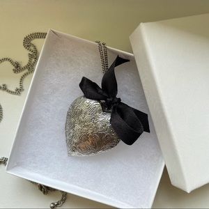 Silver Heart Locket w/Black Bow